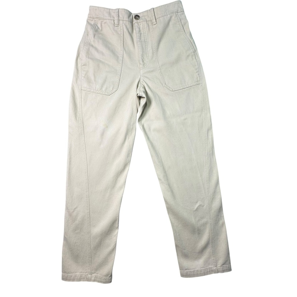 Reiss Womens Stone Beige Cotton Utility Straight Leg High Rise Trousers Sz US 6‎